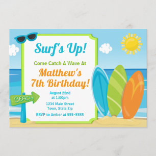 Invitación Surf Board Birthday Invitation Surf Beach Fiesta
