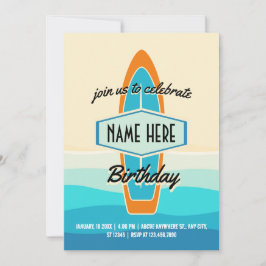 Invitación Surf board en cumpleaños de playa