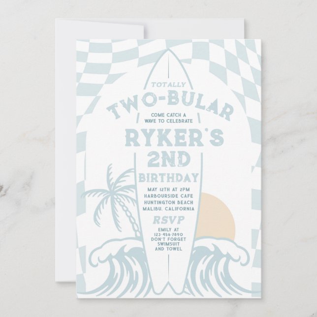 Invitación Surf de Surf de dos-Bulares por segundo cumpleaños (Anverso)