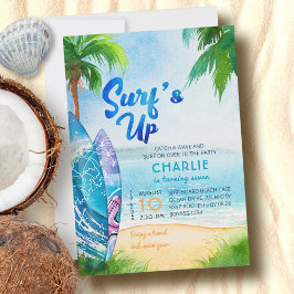 Invitación Surf en tablas de surf en cumpleaños de playa a cu