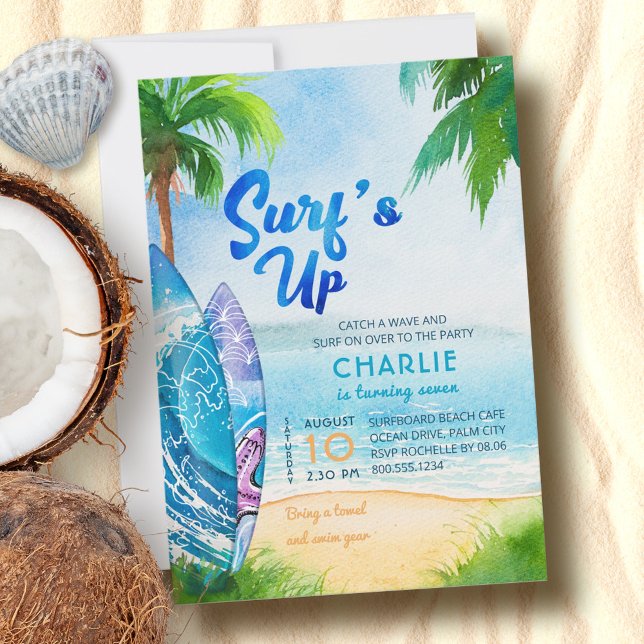 Invitación Surf en tablas de surf en cumpleaños de playa a cu (Subido por el creador)