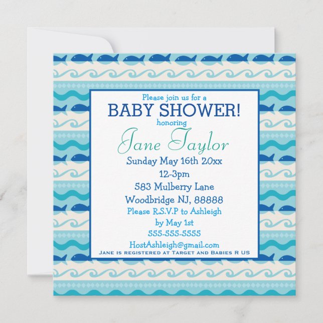 Invitación Surf 'N combate Baby Shower Náutico (Anverso)