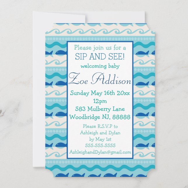 Invitación Surf 'N Fija el bebé Náutico y vea (Anverso)