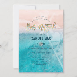 Invitación Surf PixDezines, palmeras, bar de playa mitzvah