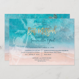 Invitación Surf PixDezines, palmeras, playa ba mitzvah