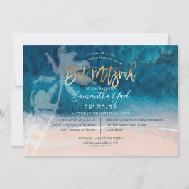 Invitación Surf PixDezines, palmeras, playa ba mitzvah