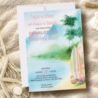 Surfboard Watercolor Beach Birday Bash