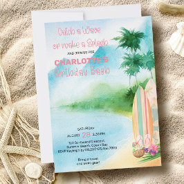 Invitación Surfboard Watercolor Beach Birday Bash