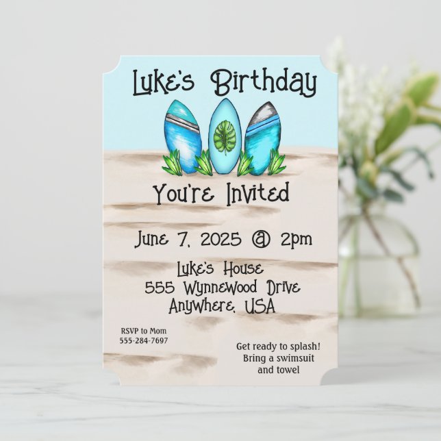 Invitación Surfboards Retro (Anverso de pie)