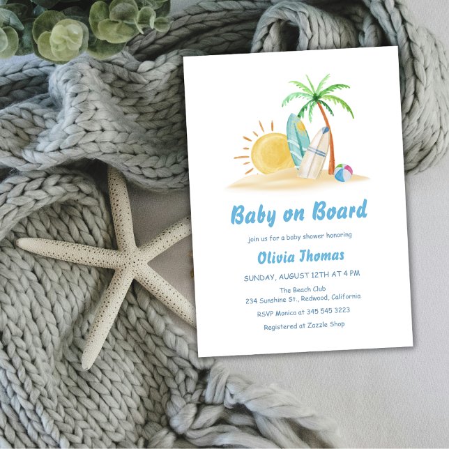Invitación Surfboards Sunshine Beach Palm Tree Baby Shower (Surfboards Sunshine Beach Palm Tree Baby Shower Invitation)