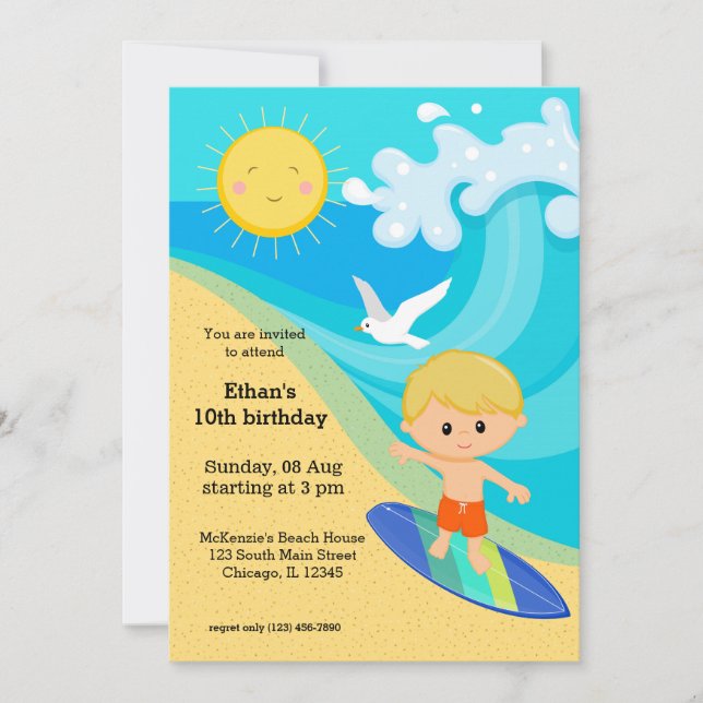 Invitación Surfer boy (Anverso)