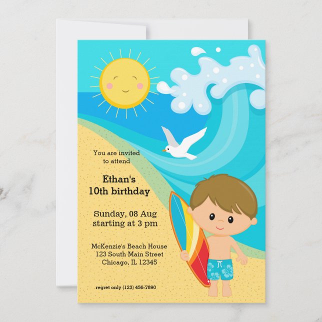 Invitación Surfer boy (Anverso)