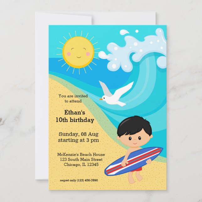 Invitación Surfer boy (Anverso)