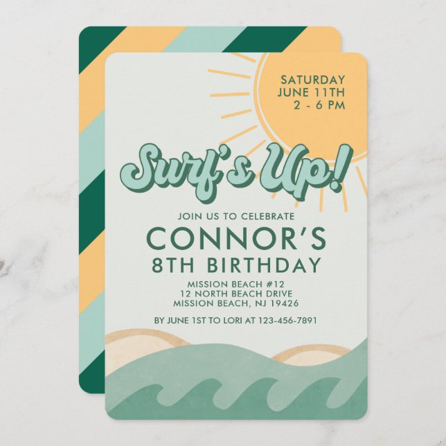 Invitación Surfer Boy Birthday Surf Up Any Age Invitation (Anverso / Reverso)