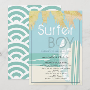 Invitación Surfer Boy Surfboard Beach Baby Shower por correo