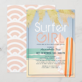 Invitación Surfer Chica Surfboards Beach Drive-by Baby Shower
