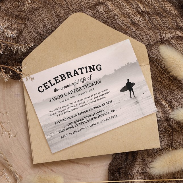 Invitación Surfer Funeral | Celebración De La Vida (Subido por el creador)