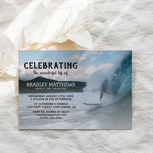 Invitación Surfer Ocean Wave | Celebración del funeral de la  (Subido por el creador)