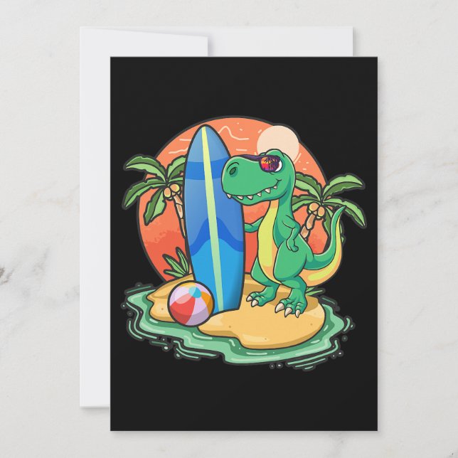 Invitación Surfing Dinosaur Funny Beach Vacation Animal Graph (Anverso)