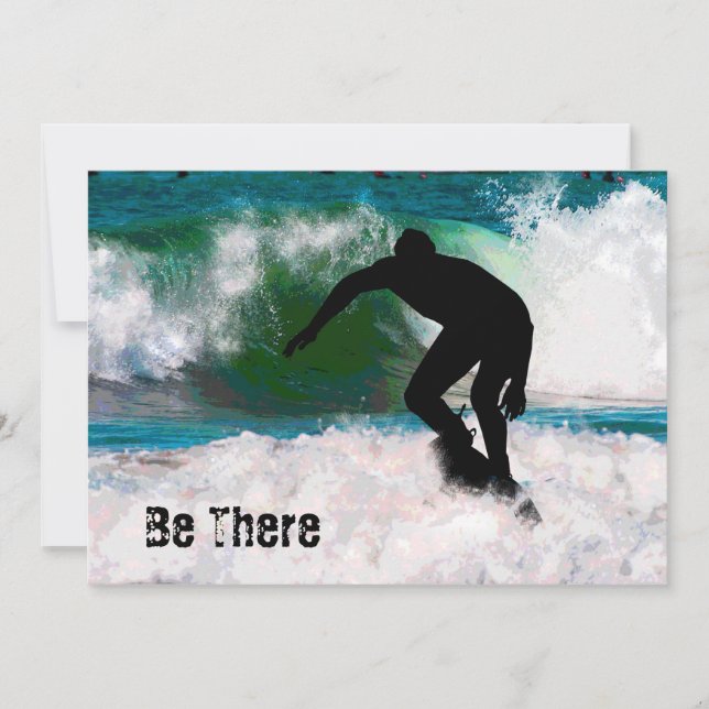 Invitación Surfing en la espuma oceánica (Anverso)