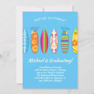 Invitación Surfing Graduation Party Surf Board