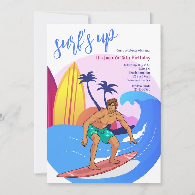 Invitación Surfing Guy (Anverso)