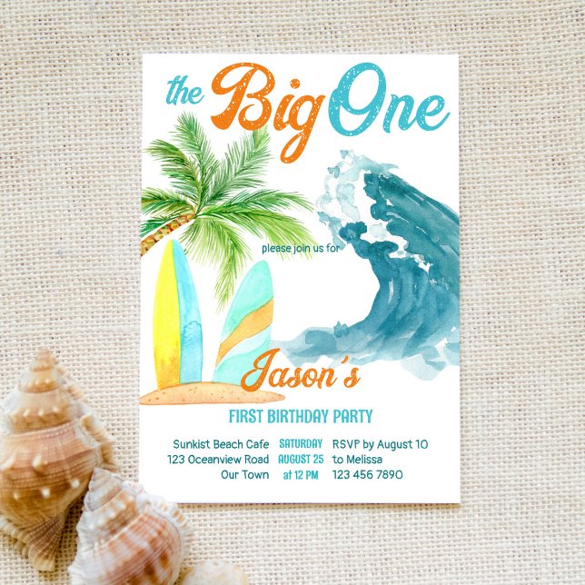 Invitación Surfing retro fiesta de playa grande uno primer cu (Subido por el creador)