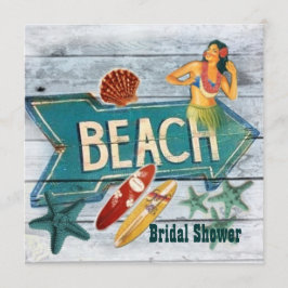 Invitación Surfista Aloha Hula Chica hawaii playa ducha de no