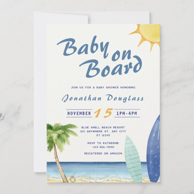 Invitación Surfista Bebé A Bordo (Anverso)