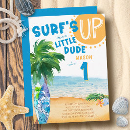 Invitación Surfs Up Any Age Little Dude Surfing Birday