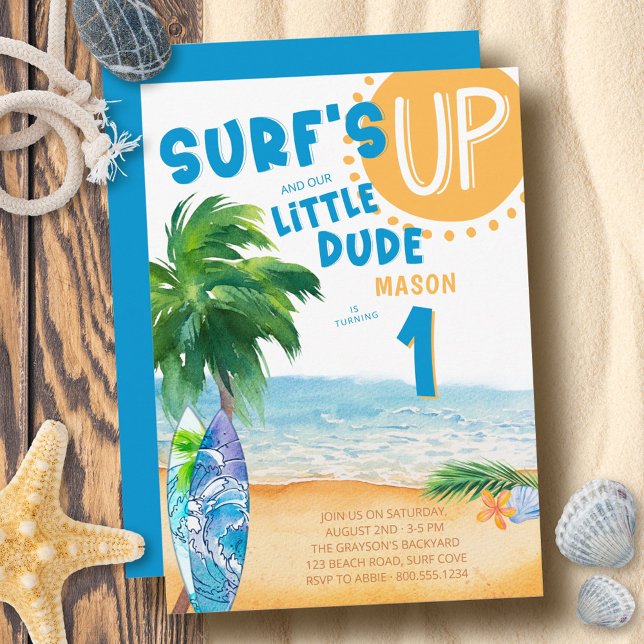 Invitación Surfs Up Any Age Little Dude Surfing Birday (Subido por el creador)