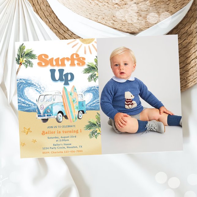 Invitación Surfs Up Beach 1er cumpleaños foto Fiesta (Subido por el creador)