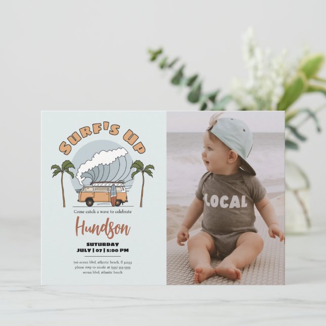 Invitación Surf's Up Beach Birthday Invitation Photo Card (Anverso de pie)