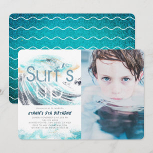 Invitación Surf's Up Blue Wave Surfing Birthday Photo