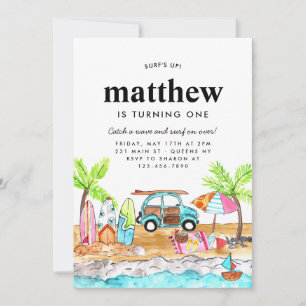 Invitación Surf's Up Board Summer Beach Wave Surfing Cumpleañ