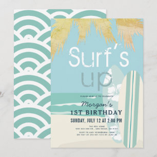 Invitación Surf's Up Boy Surfboard Beach 1er cumpleaños