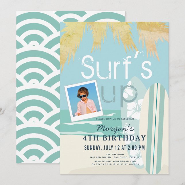 Invitación Surf's Up Boy Surfboards Beach Photo Birthday (Anverso / Reverso)