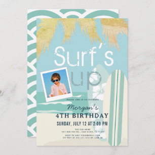 Invitación Surf's Up Boy Surfboards Beach Photo Birthday