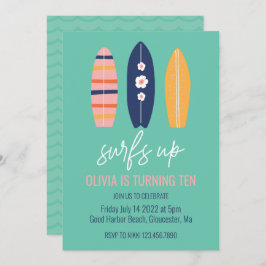 Invitación Surfs Up Chica Surfboard Beach Birday Party