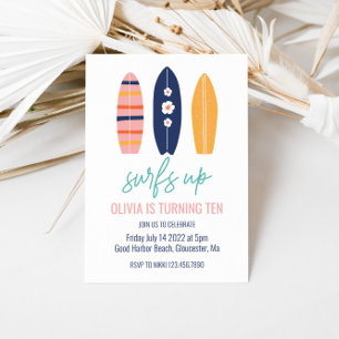 Invitación Surfs Up Chica Surfboard Beach Birday Party
