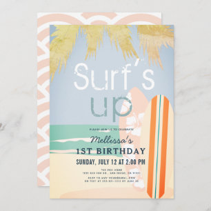 Invitación Surf's Up Chica Surfboards 1° cumpleaños