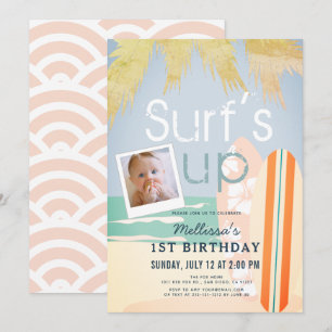 Invitación Surf's Up Chica Surfboards Beach Photo1st Birthday