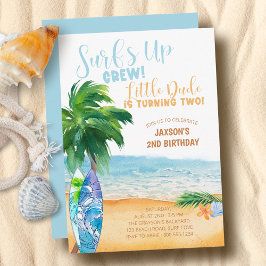 Invitación Surfs Up Crew Little Dude cumple 2 años
