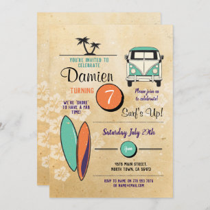 Invitación ¡Surfs Up! Fiesta de cumpleaños invitamos a Beach 