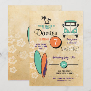 Invitación ¡Surfs Up! Fiesta de cumpleaños Invite a Beach Pal