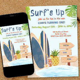Invitación Surfs Up First Birthday Party Boys