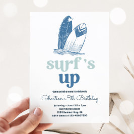 Invitación Surfs Up Moderno Surfboard Beach Birthday Party