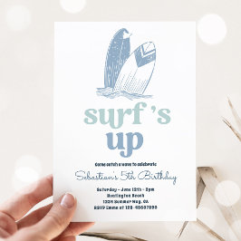 Invitación Surfs Up Moderno Surfboard Beach Birthday Party