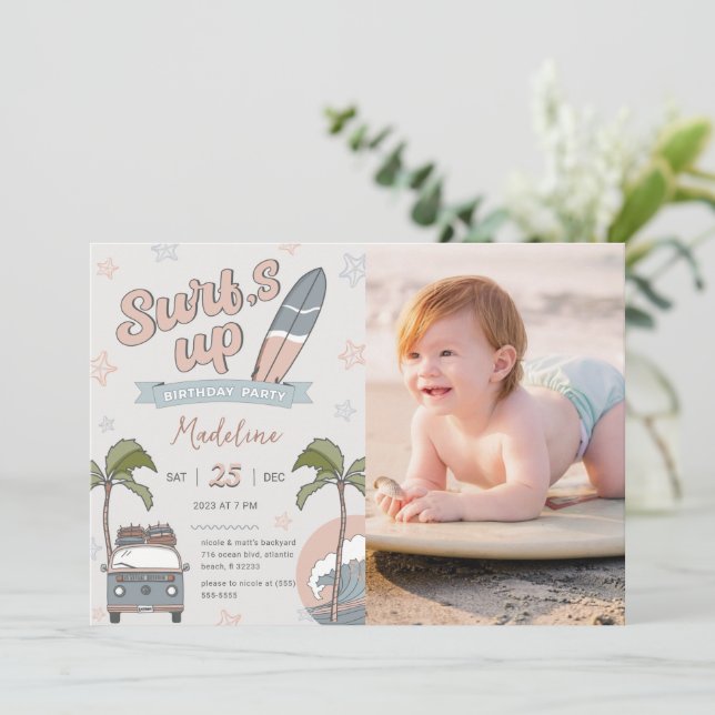 Invitación Surf's Up Ocean Birthday Photo Invitation Card (Anverso de pie)