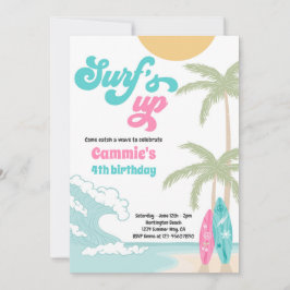 Invitación Surfs Up Retro Surfboard Beach Birday Party
